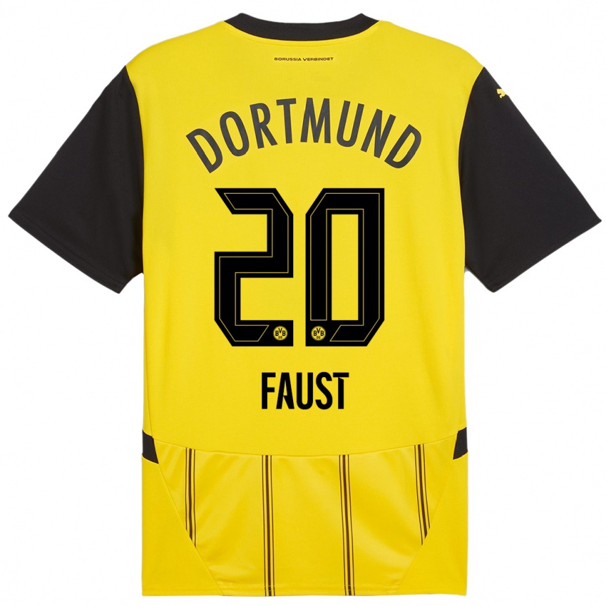 Women Football Tom Faust #20 Yellow Black Home Jersey 2024/25 T-Shirt Uk