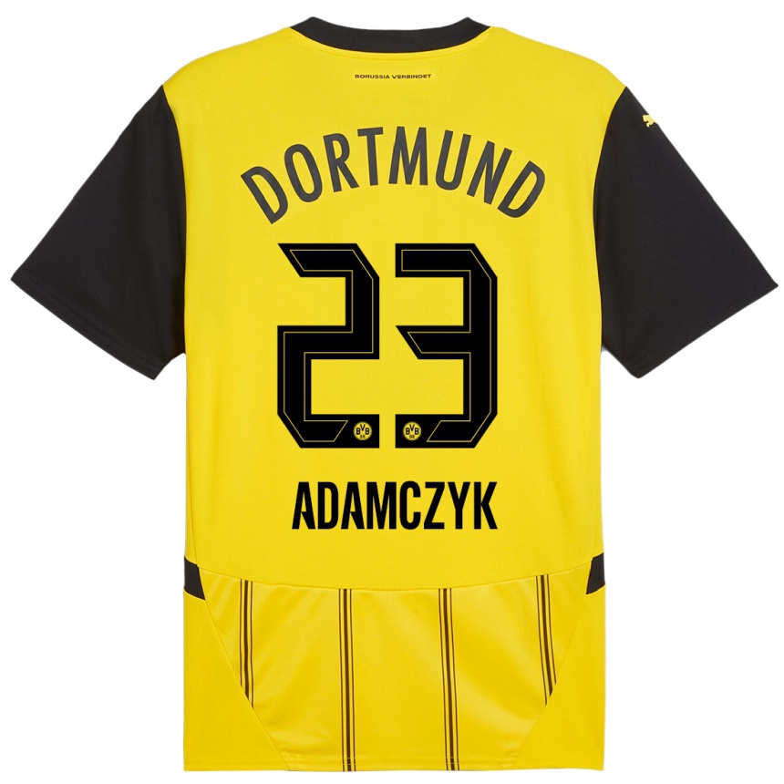 Women Football Nico Adamczyk #23 Yellow Black Home Jersey 2024/25 T-Shirt Uk