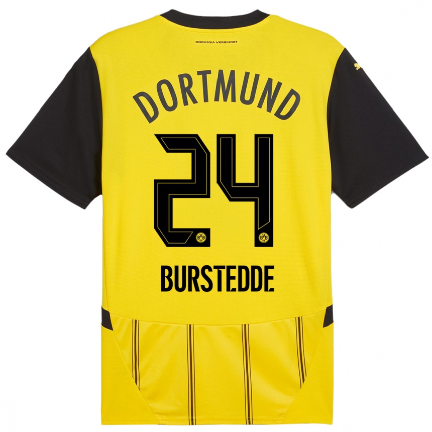 Women Football Joshua Burstedde #24 Yellow Black Home Jersey 2024/25 T-Shirt Uk