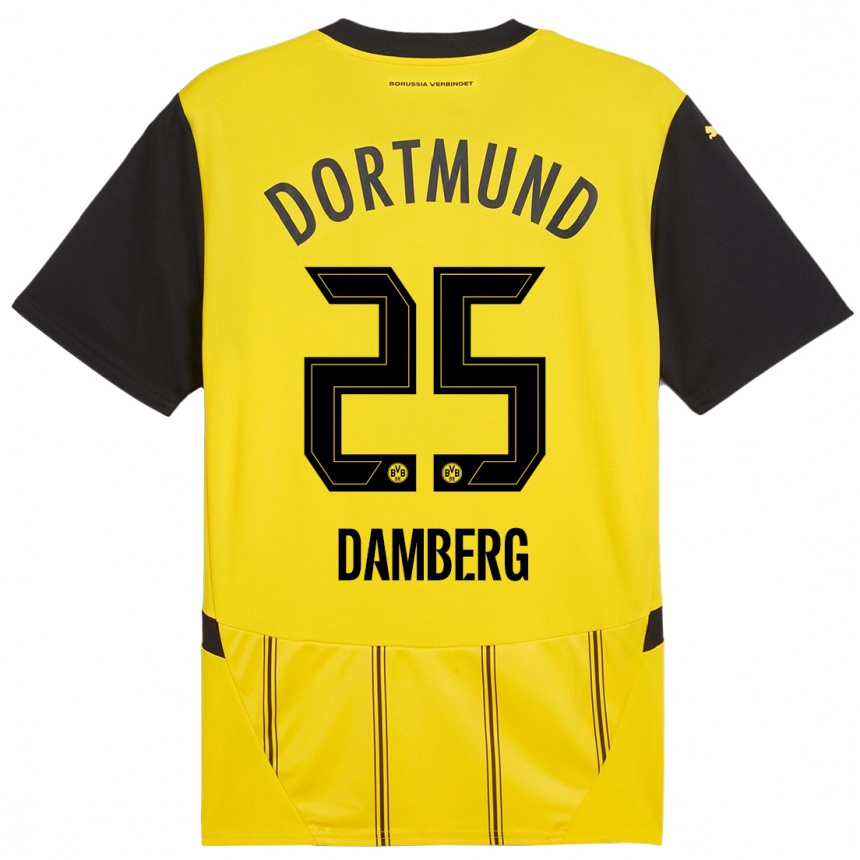 Women Football Niclas Damberg #25 Yellow Black Home Jersey 2024/25 T-Shirt Uk