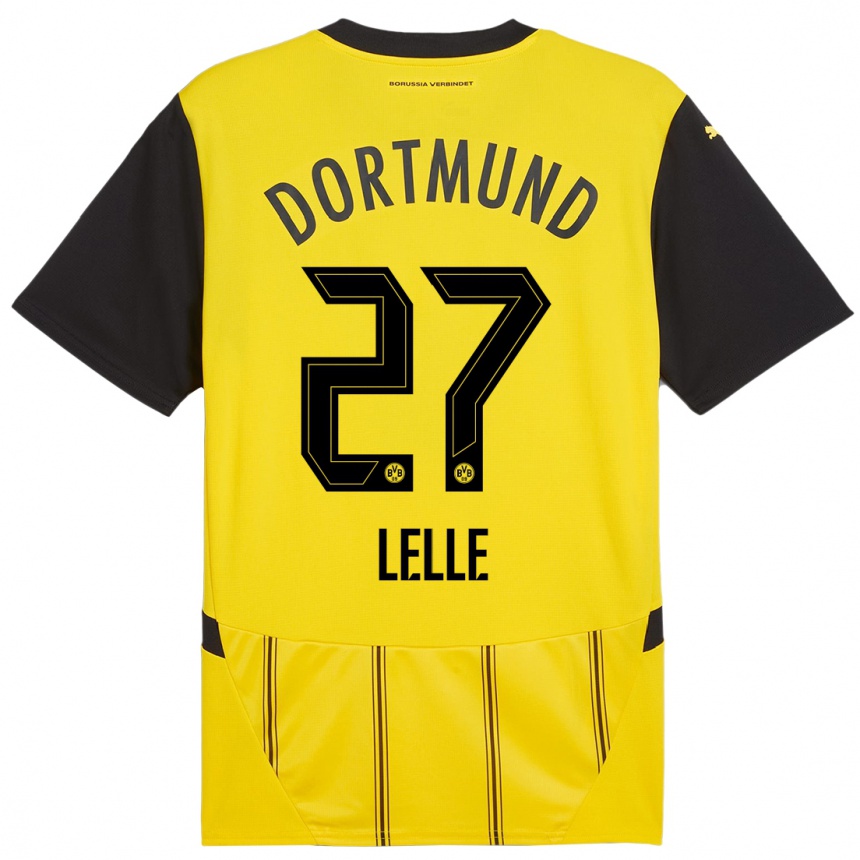 Women Football David Lelle #27 Yellow Black Home Jersey 2024/25 T-Shirt Uk