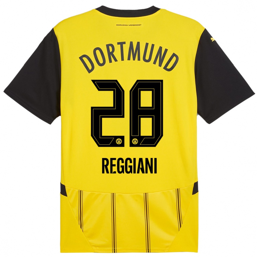 Women Football Luca Reggiani #28 Yellow Black Home Jersey 2024/25 T-Shirt Uk