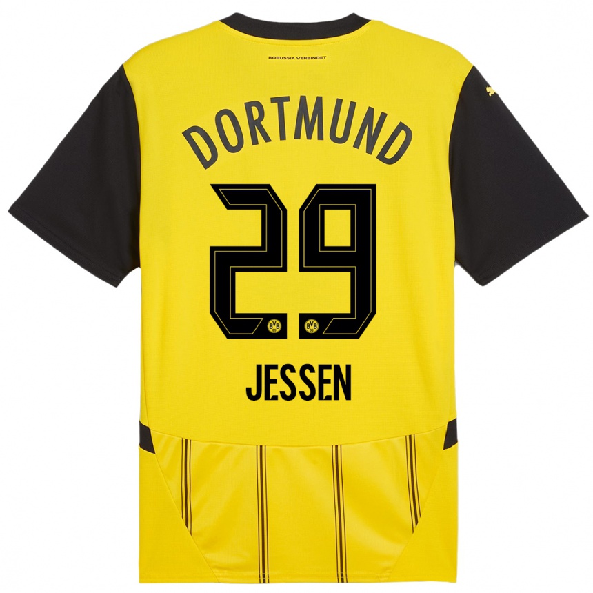 Women Football Niklas Jessen #29 Yellow Black Home Jersey 2024/25 T-Shirt Uk