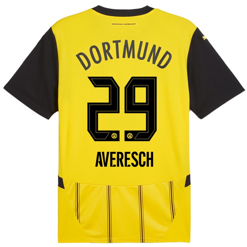 Women Football Noah Averesch #29 Yellow Black Home Jersey 2024/25 T-Shirt Uk