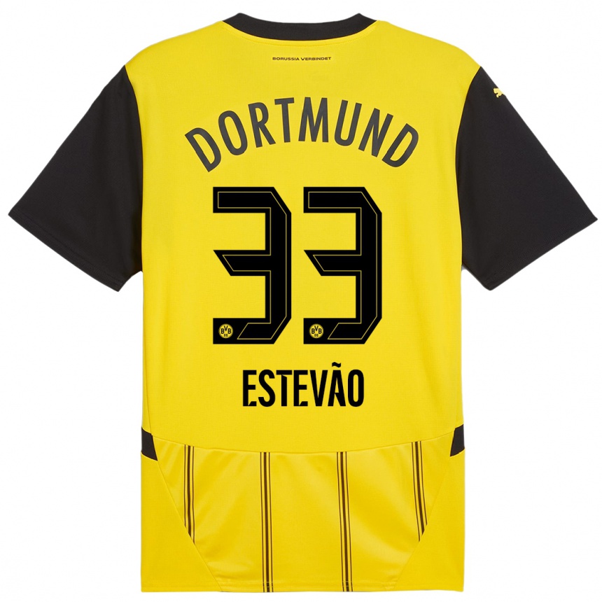 Women Football Tiago Estevão #33 Yellow Black Home Jersey 2024/25 T-Shirt Uk