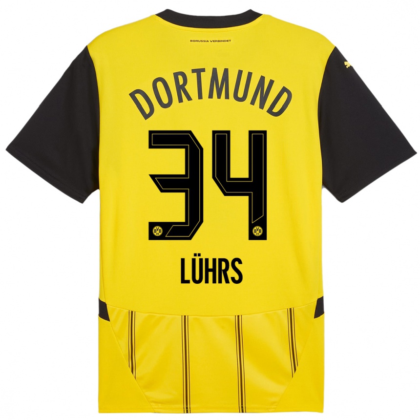 Women Football Yannik Lührs #34 Yellow Black Home Jersey 2024/25 T-Shirt Uk