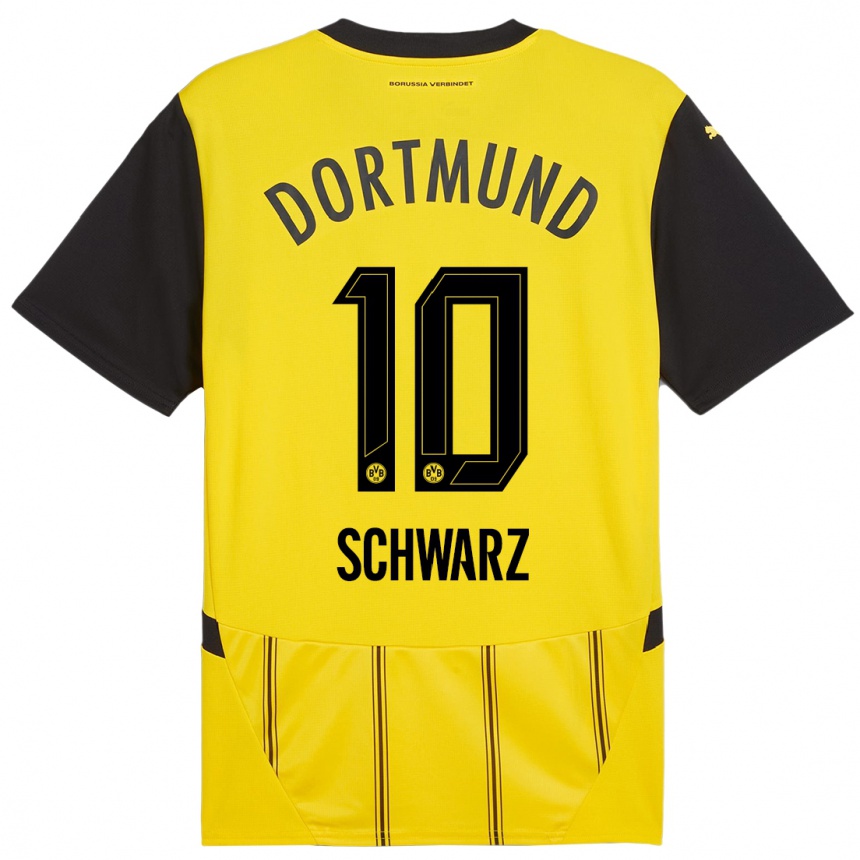 Women Football Oskar Schwarz #10 Yellow Black Home Jersey 2024/25 T-Shirt Uk