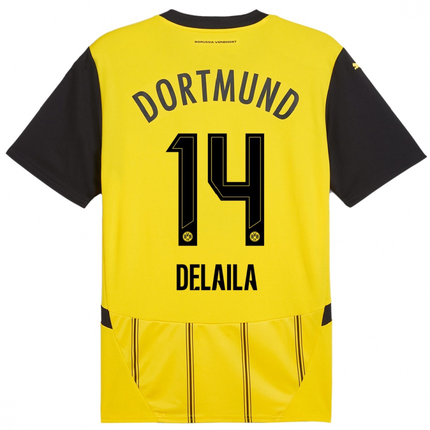 Women Football Amega Delaila #14 Yellow Black Home Jersey 2024/25 T-Shirt Uk