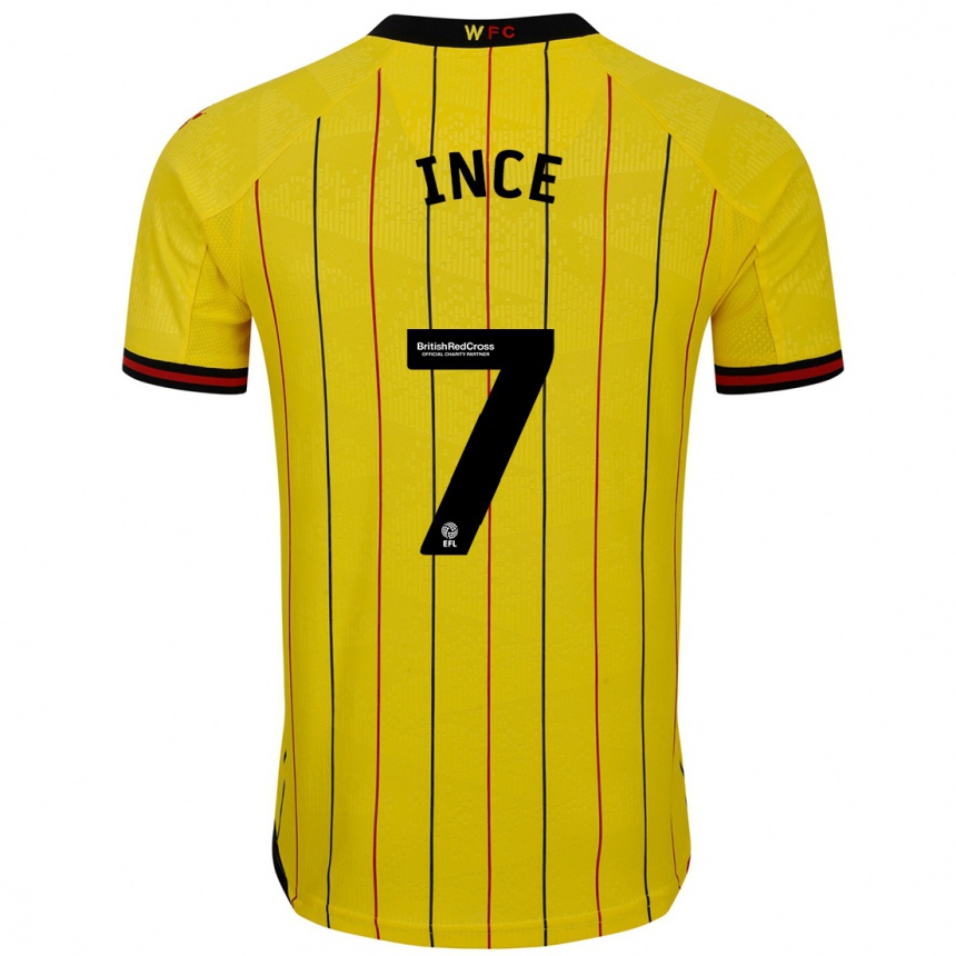 Women Football Tom Ince #7 Yellow Black Home Jersey 2024/25 T-Shirt Uk