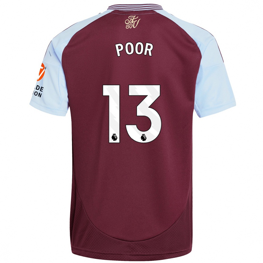 Women Football Sophia Poor #13 Burgundy Sky Blue Home Jersey 2024/25 T-Shirt Uk