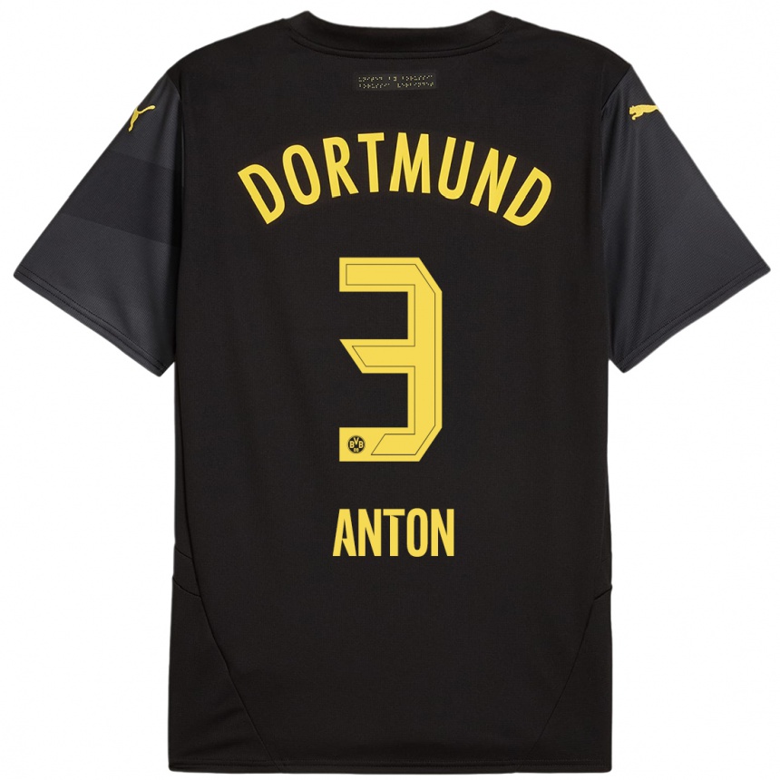 Women Football Waldemar Anton #3 Black Yellow Away Jersey 2024/25 T-Shirt Uk