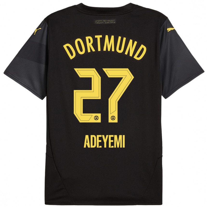 Women Football Karim Adeyemi #27 Black Yellow Away Jersey 2024/25 T-Shirt Uk