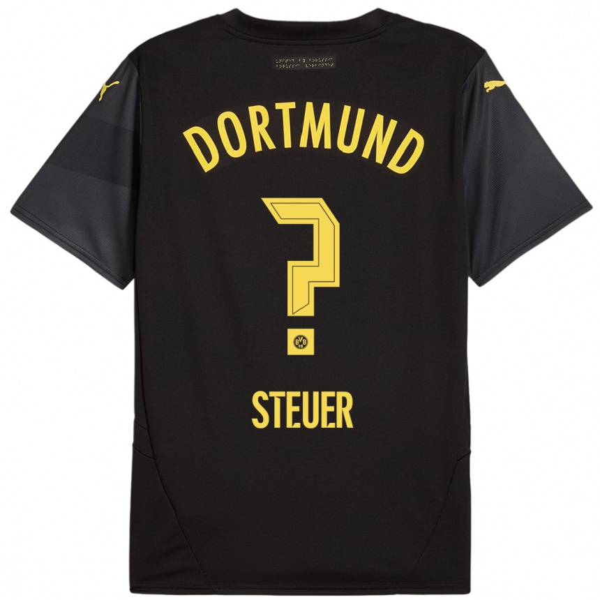 Women Football Etienne Steuer #0 Black Yellow Away Jersey 2024/25 T-Shirt Uk