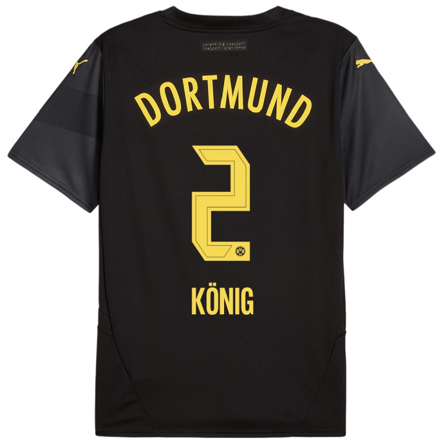 Women Football Niklas König #2 Black Yellow Away Jersey 2024/25 T-Shirt Uk