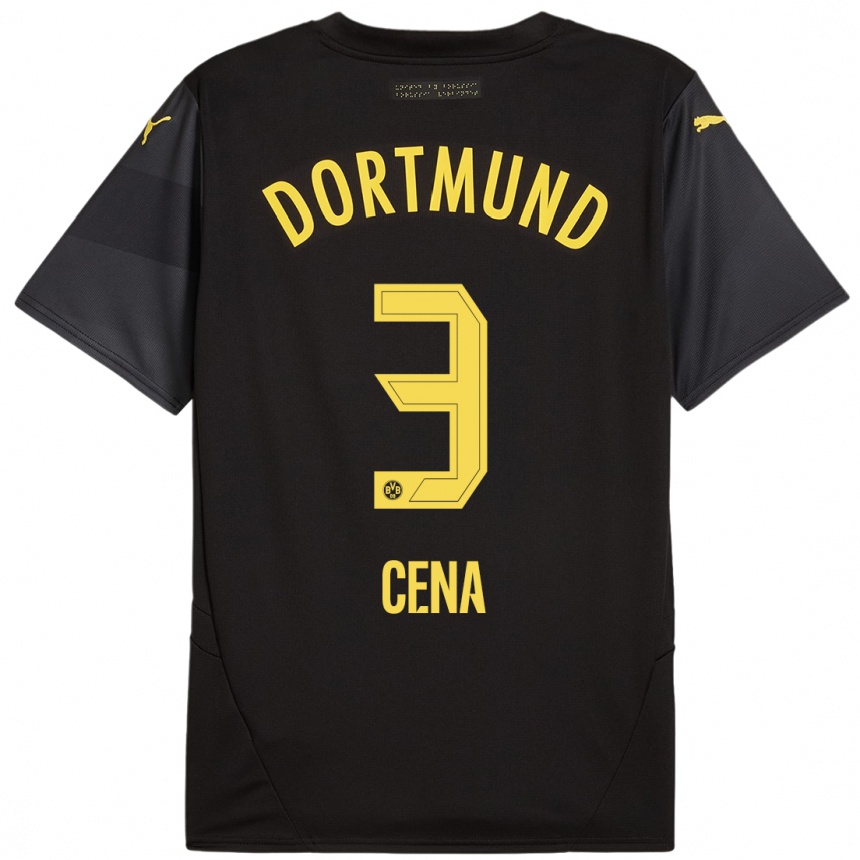 Women Football Valon Cena #3 Black Yellow Away Jersey 2024/25 T-Shirt Uk