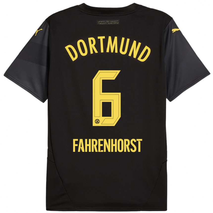 Women Football Luke Fahrenhorst #6 Black Yellow Away Jersey 2024/25 T-Shirt Uk