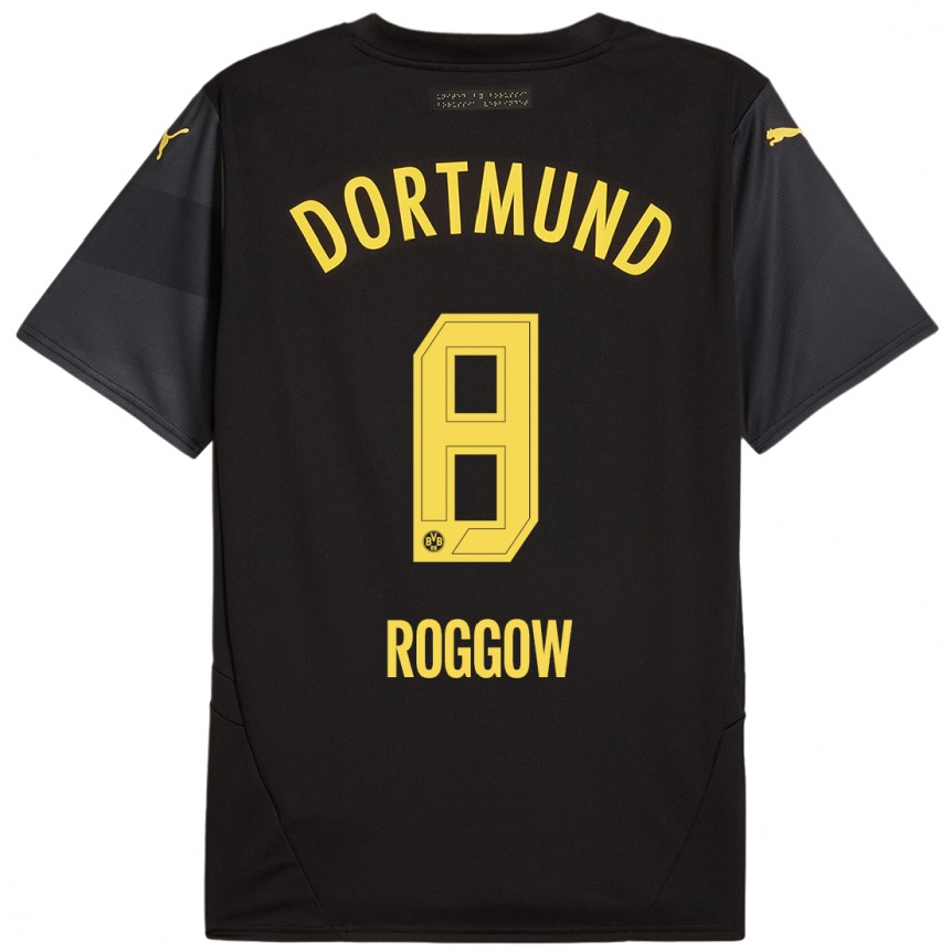 Women Football Franz Roggow #8 Black Yellow Away Jersey 2024/25 T-Shirt Uk