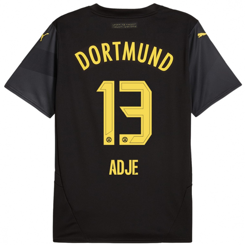 Women Football Miguel Adje #13 Black Yellow Away Jersey 2024/25 T-Shirt Uk