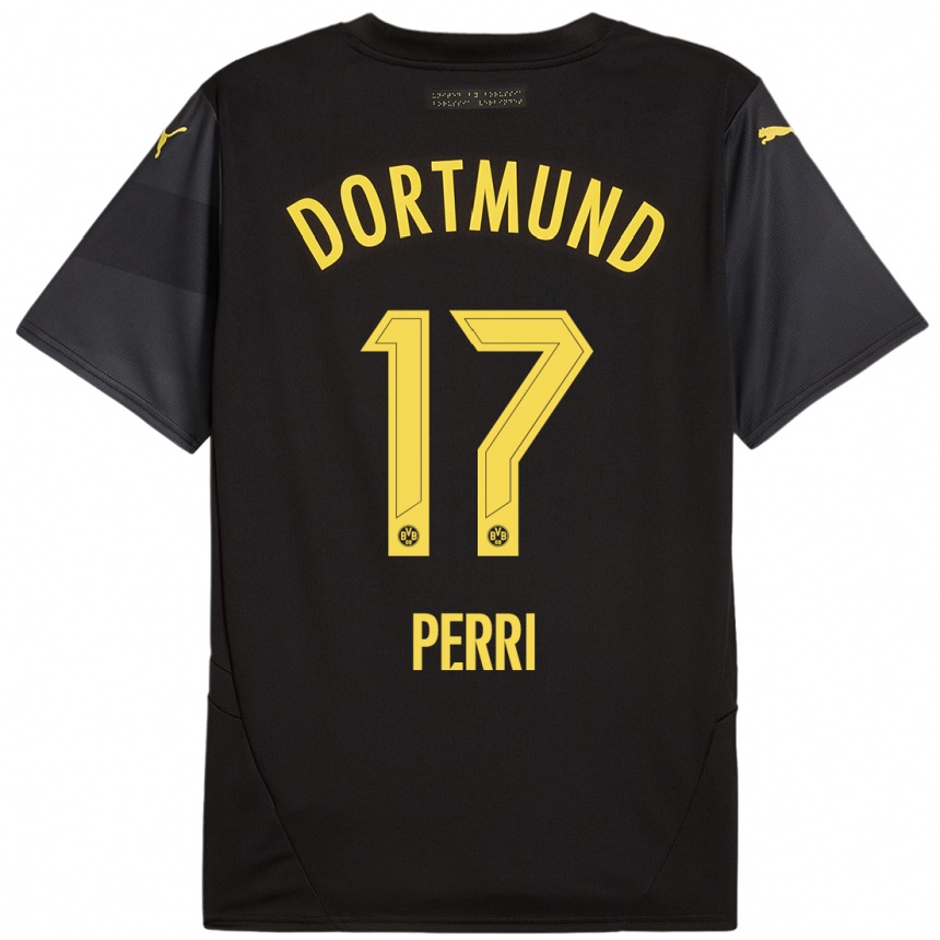 Women Football Luca Perri #17 Black Yellow Away Jersey 2024/25 T-Shirt Uk