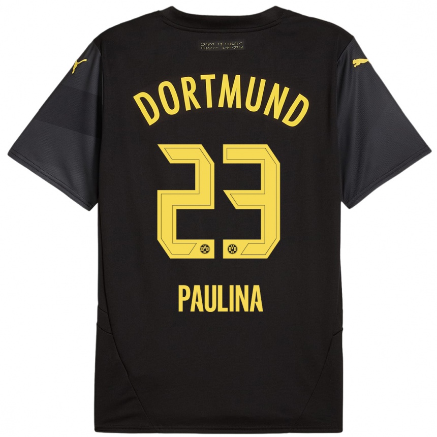 Women Football Jordi Paulina #23 Black Yellow Away Jersey 2024/25 T-Shirt Uk