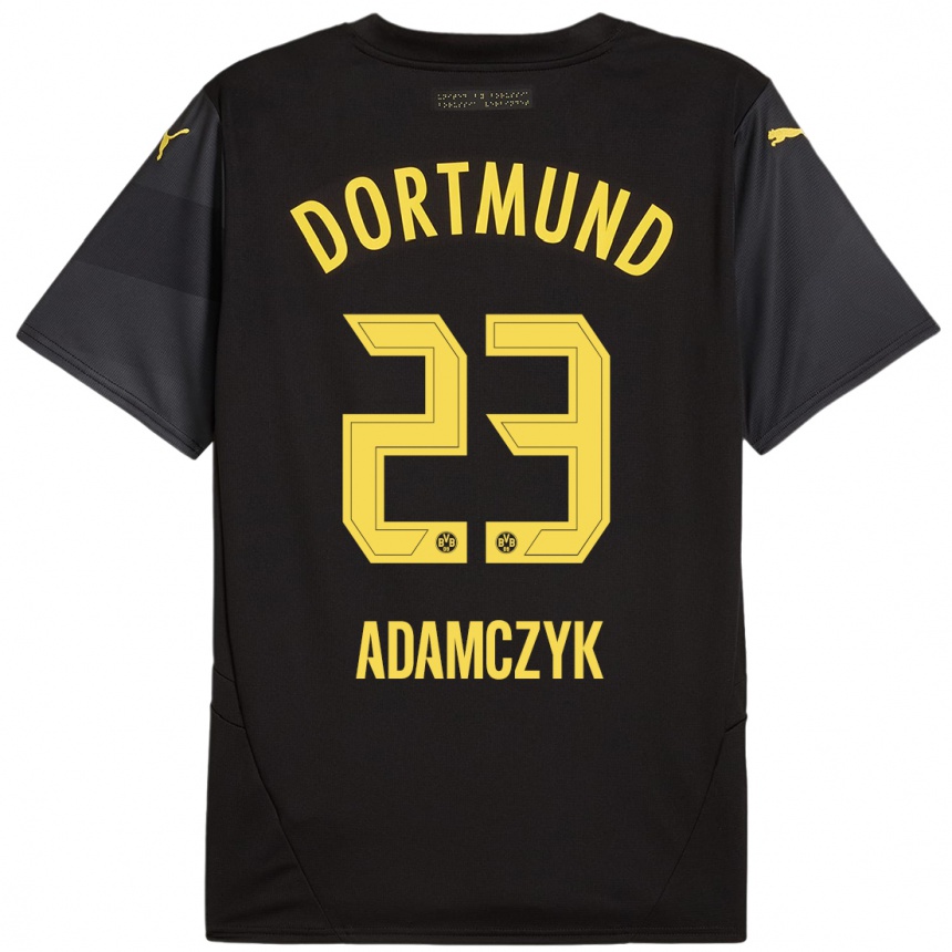 Women Football Nico Adamczyk #23 Black Yellow Away Jersey 2024/25 T-Shirt Uk