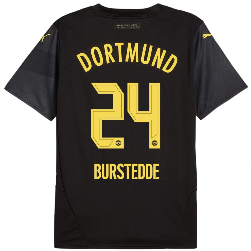 Women Football Joshua Burstedde #24 Black Yellow Away Jersey 2024/25 T-Shirt Uk