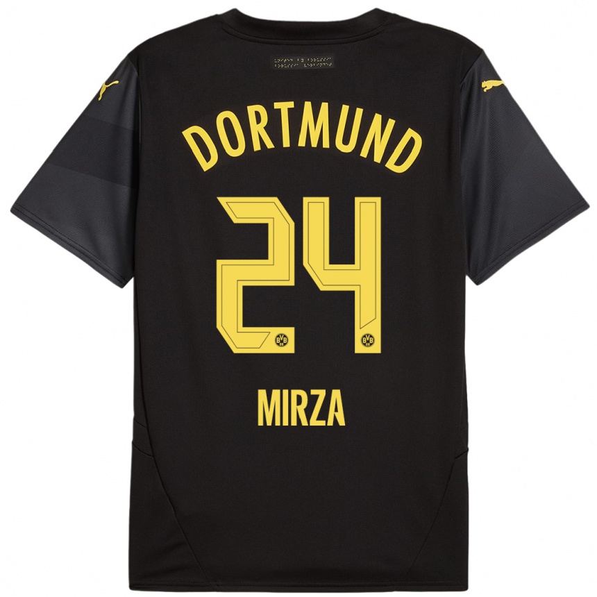 Women Football Marwan-Omir Mirza #24 Black Yellow Away Jersey 2024/25 T-Shirt Uk