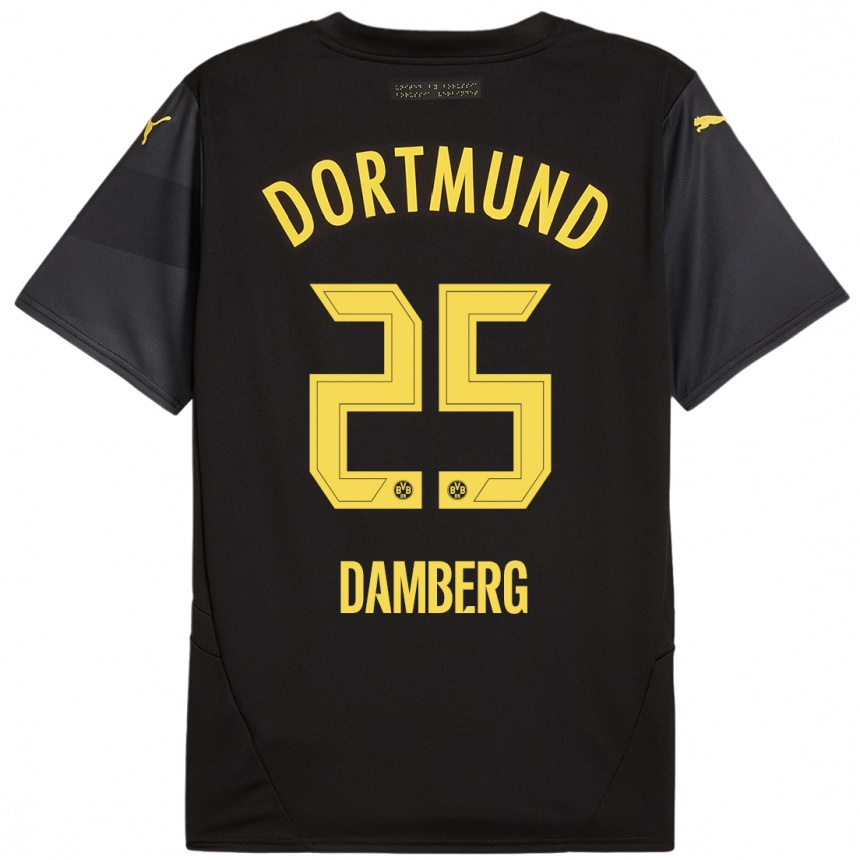 Women Football Niclas Damberg #25 Black Yellow Away Jersey 2024/25 T-Shirt Uk