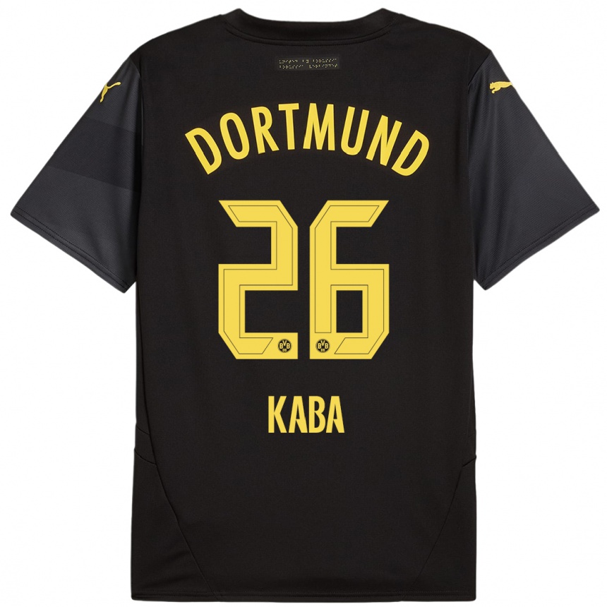 Women Football Mussa Kaba #26 Black Yellow Away Jersey 2024/25 T-Shirt Uk