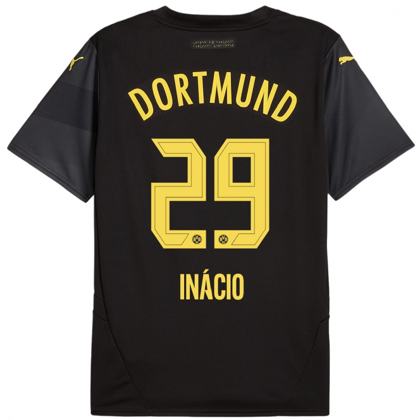 Women Football Samuele Inácio #29 Black Yellow Away Jersey 2024/25 T-Shirt Uk