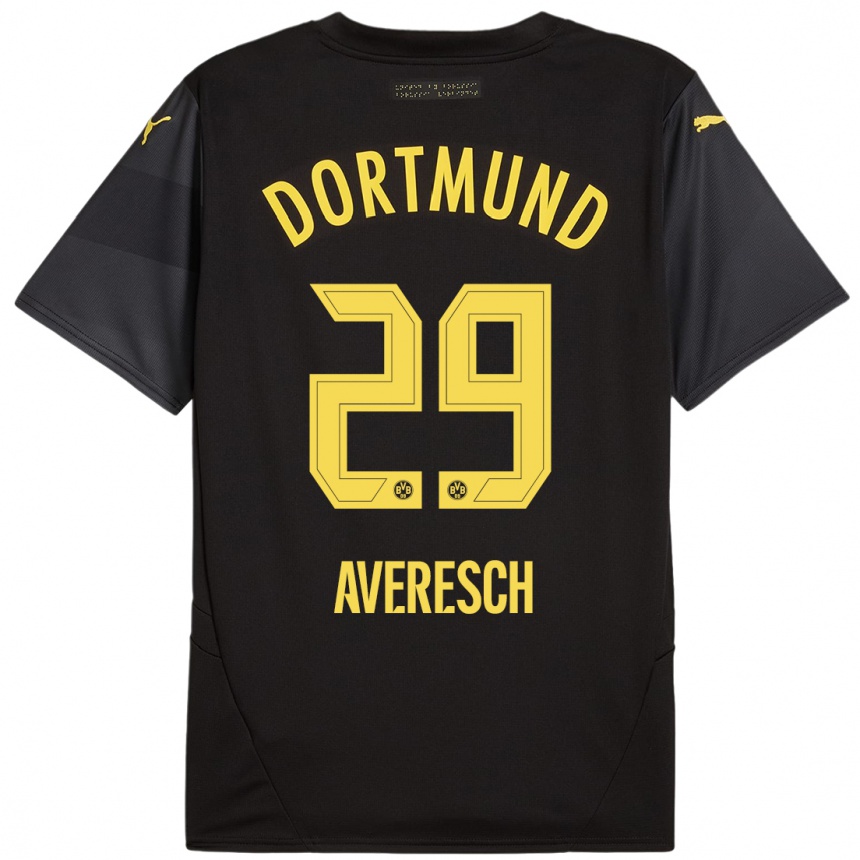 Women Football Noah Averesch #29 Black Yellow Away Jersey 2024/25 T-Shirt Uk