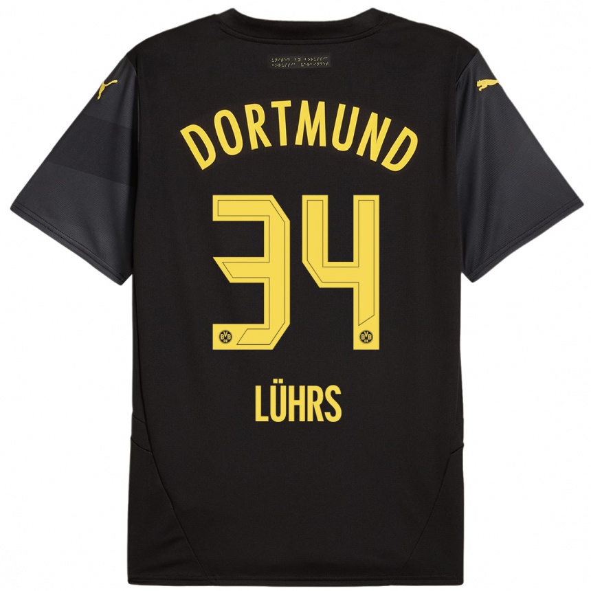 Women Football Yannik Lührs #34 Black Yellow Away Jersey 2024/25 T-Shirt Uk