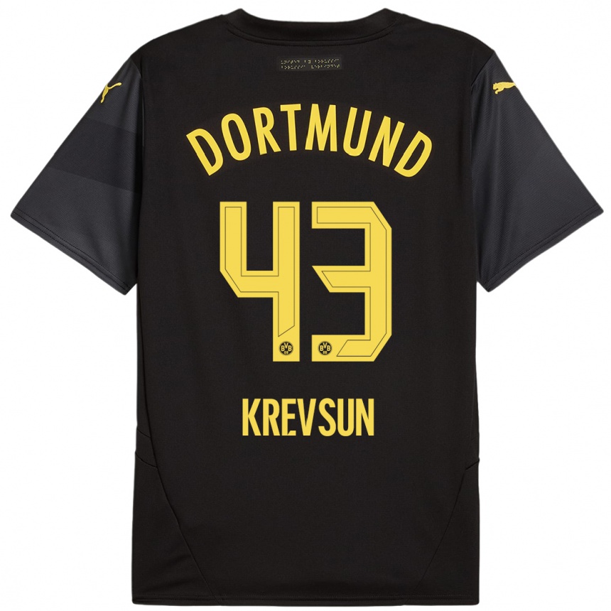 Women Football Danylo Krevsun #43 Black Yellow Away Jersey 2024/25 T-Shirt Uk