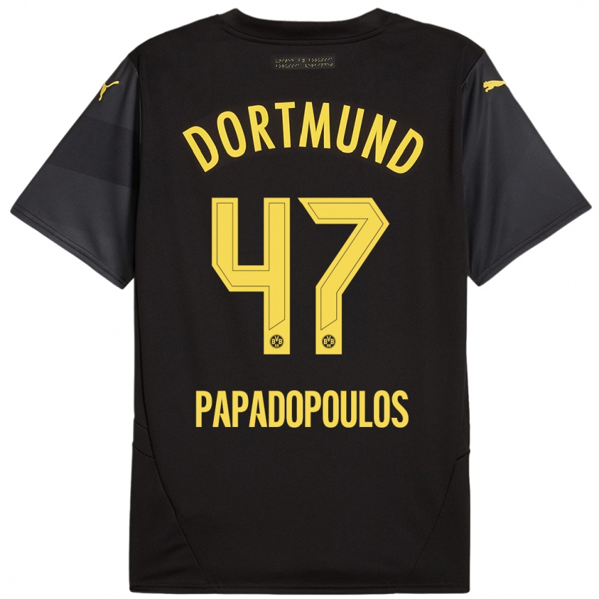 Women Football Antonios Papadopoulos #47 Black Yellow Away Jersey 2024/25 T-Shirt Uk