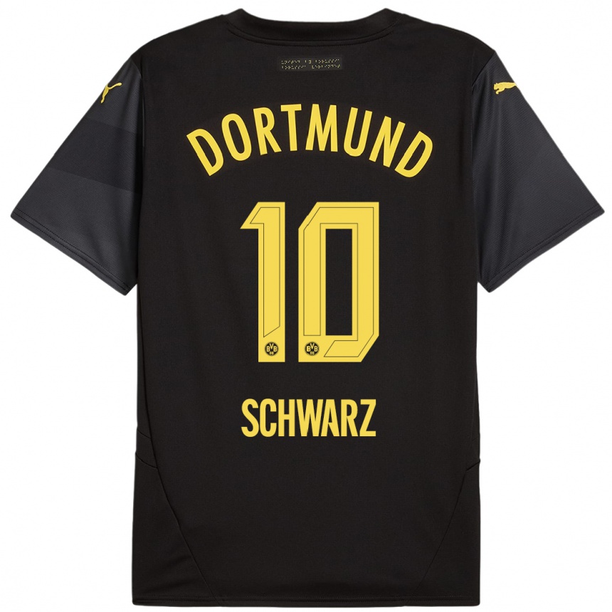 Women Football Oskar Schwarz #10 Black Yellow Away Jersey 2024/25 T-Shirt Uk