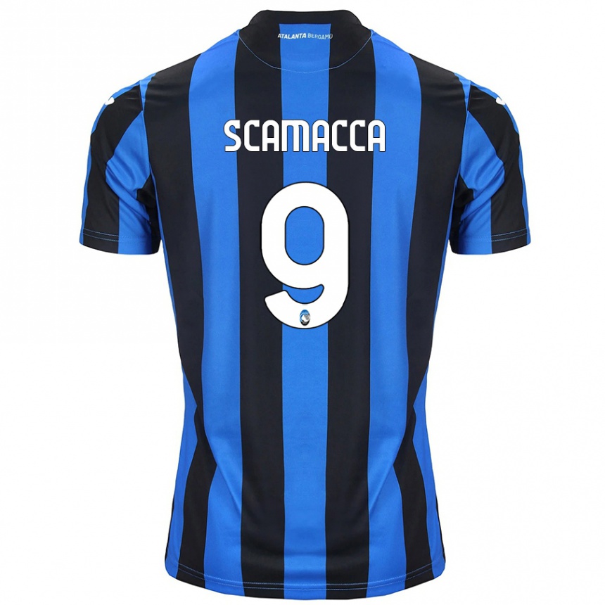 Kids Football Gianluca Scamacca #9 Blue Black Home Jersey 2024/25 T-Shirt Uk