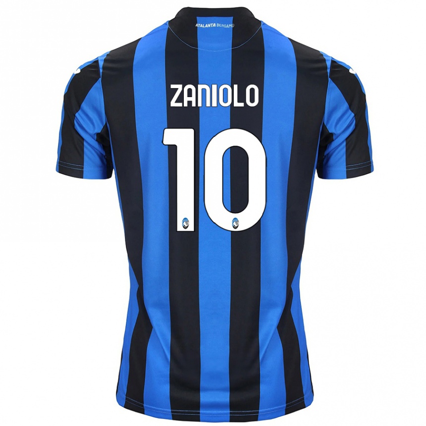 Kids Football Nicolo Zaniolo #10 Blue Black Home Jersey 2024/25 T-Shirt Uk