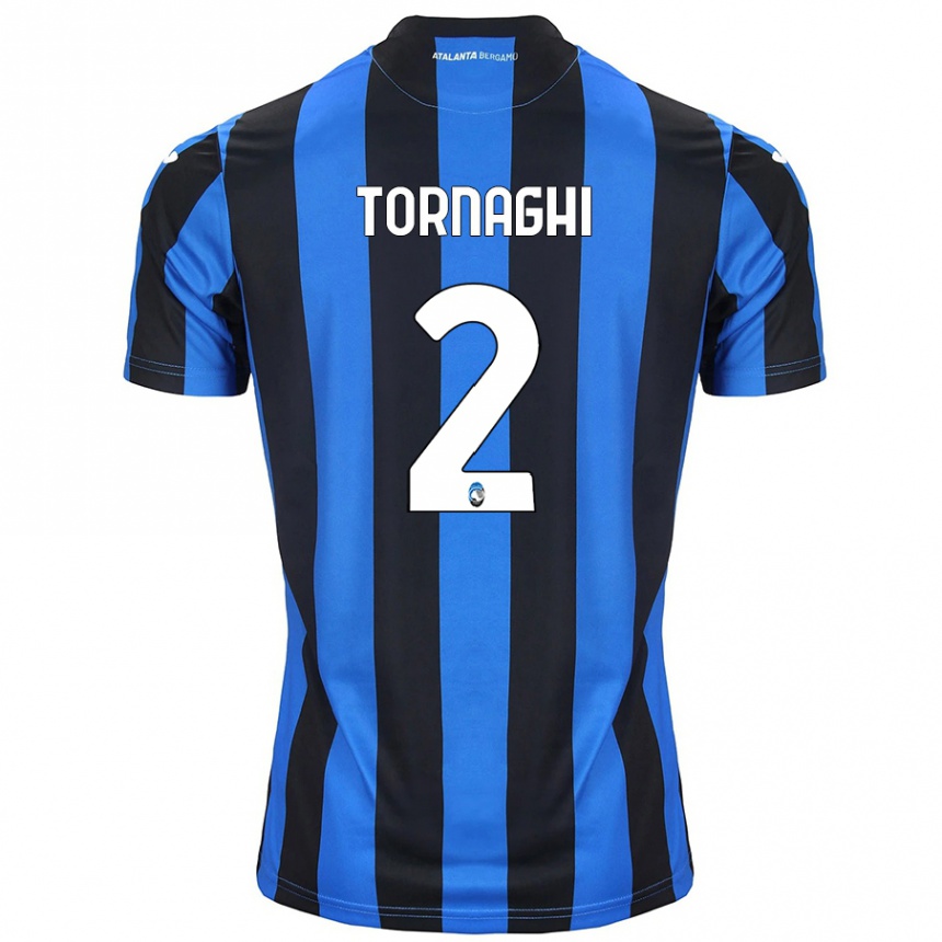 Kids Football Pietro Tornaghi #2 Blue Black Home Jersey 2024/25 T-Shirt Uk