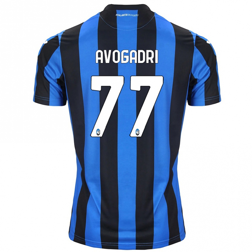 Kids Football Lorenzo Avogadri #77 Blue Black Home Jersey 2024/25 T-Shirt Uk