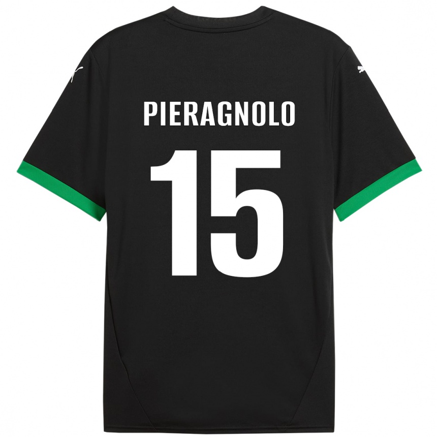 Kids Football Edoardo Pieragnolo #15 Black Dark Green Home Jersey 2024/25 T-Shirt Uk