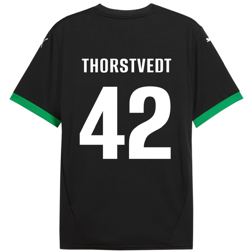 Kids Football Kristian Thorstvedt #42 Black Dark Green Home Jersey 2024/25 T-Shirt Uk