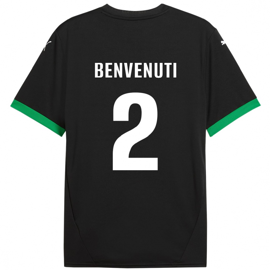 Kids Football Giacomo Benvenuti #2 Black Dark Green Home Jersey 2024/25 T-Shirt Uk