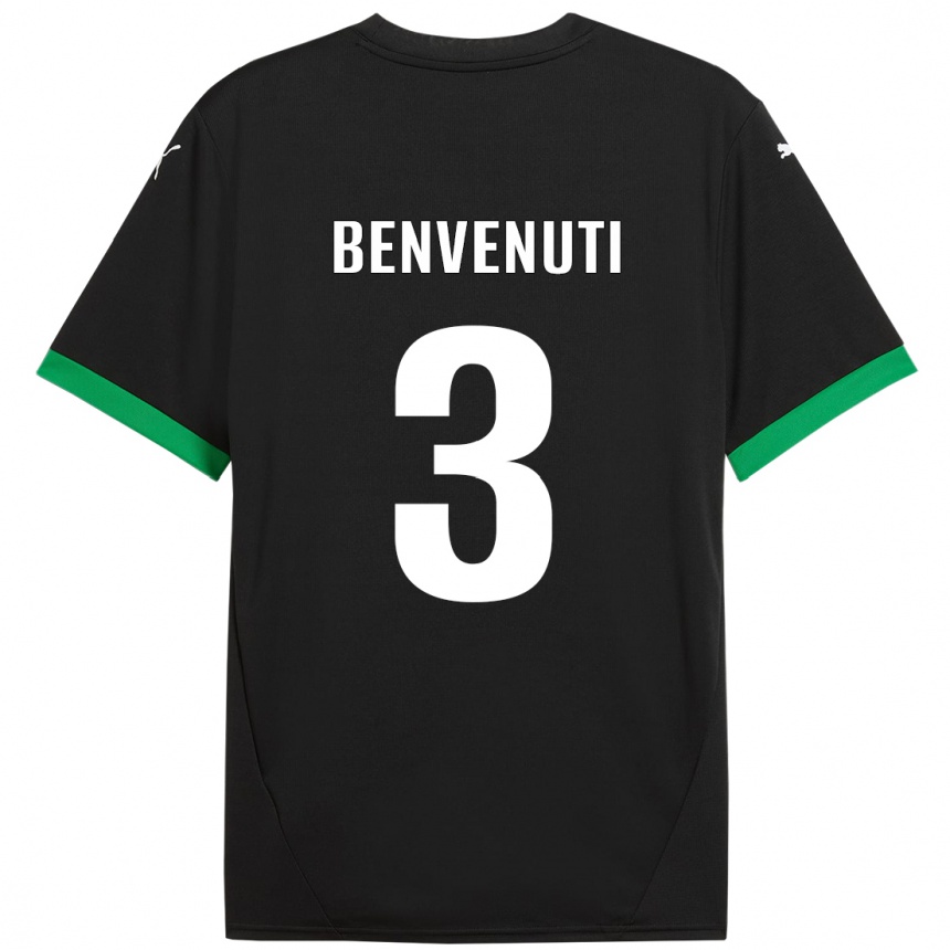 Kids Football Tommaso Benvenuti #3 Black Dark Green Home Jersey 2024/25 T-Shirt Uk