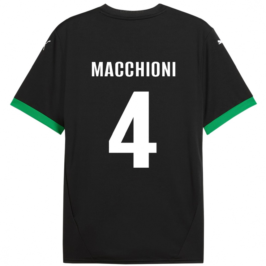 Kids Football Tommaso Macchioni #4 Black Dark Green Home Jersey 2024/25 T-Shirt Uk