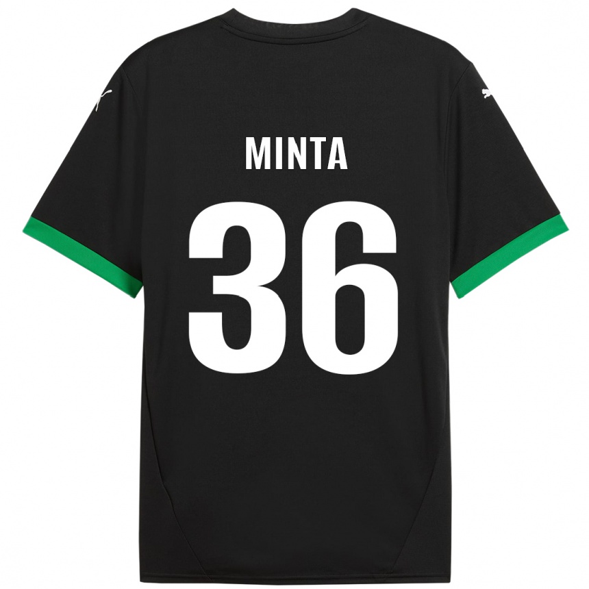 Kids Football Amoako Minta #36 Black Dark Green Home Jersey 2024/25 T-Shirt Uk