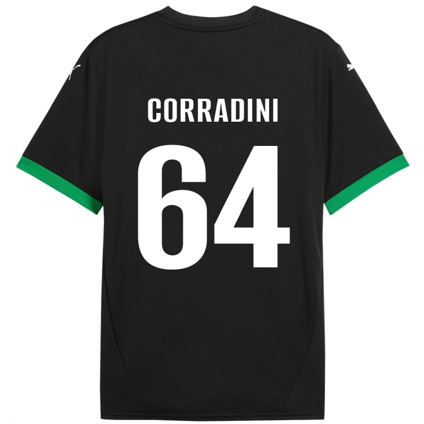 Kids Football Francesco Corradini #64 Black Dark Green Home Jersey 2024/25 T-Shirt Uk