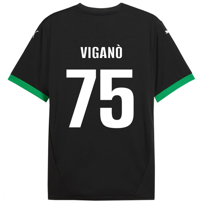 Kids Football Lorenzo Viganò #75 Black Dark Green Home Jersey 2024/25 T-Shirt Uk