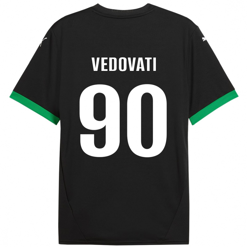 Kids Football Gabriele Vedovati #90 Black Dark Green Home Jersey 2024/25 T-Shirt Uk