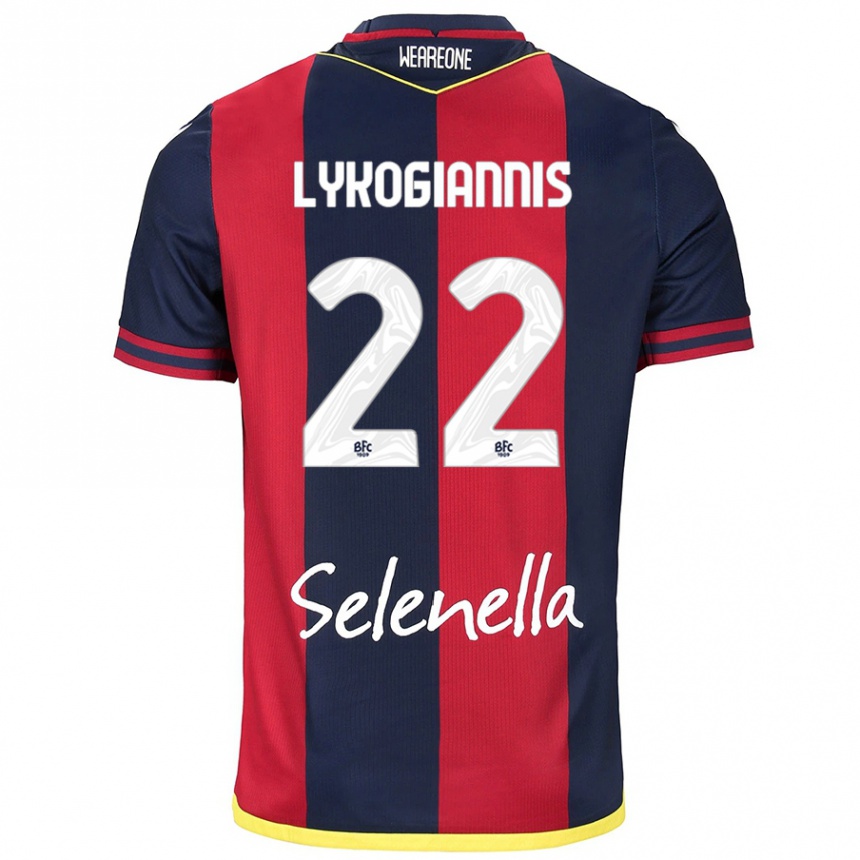 Kids Football Charalampos Lykogiannis #22 Red Royal Blue Home Jersey 2024/25 T-Shirt Uk