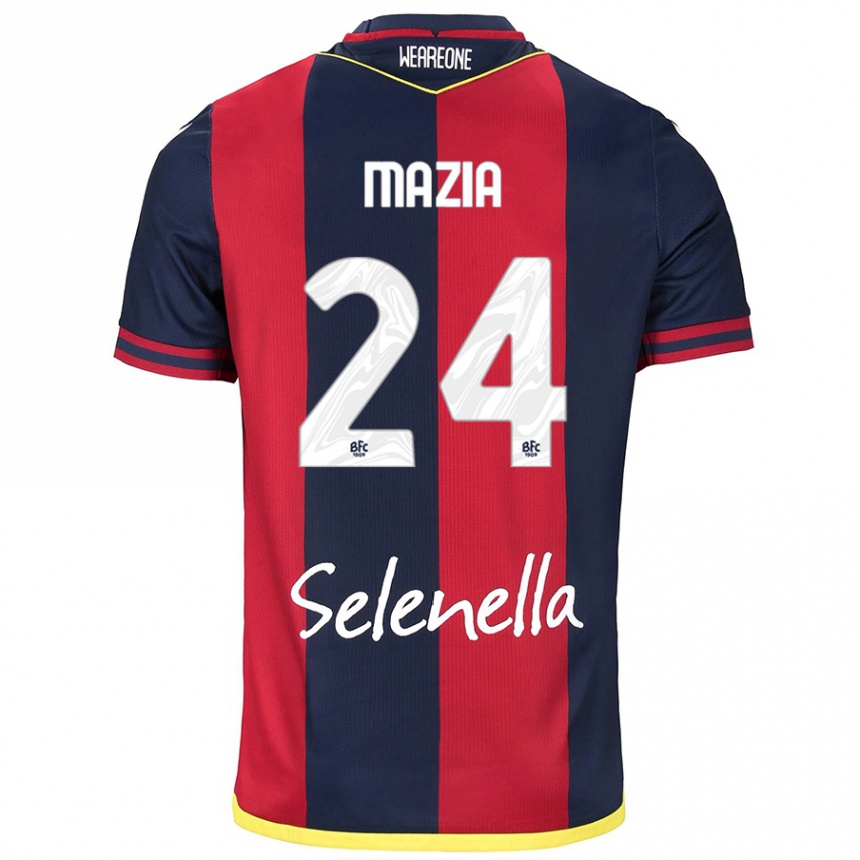 Kids Football Andrea Mazia #24 Red Royal Blue Home Jersey 2024/25 T-Shirt Uk